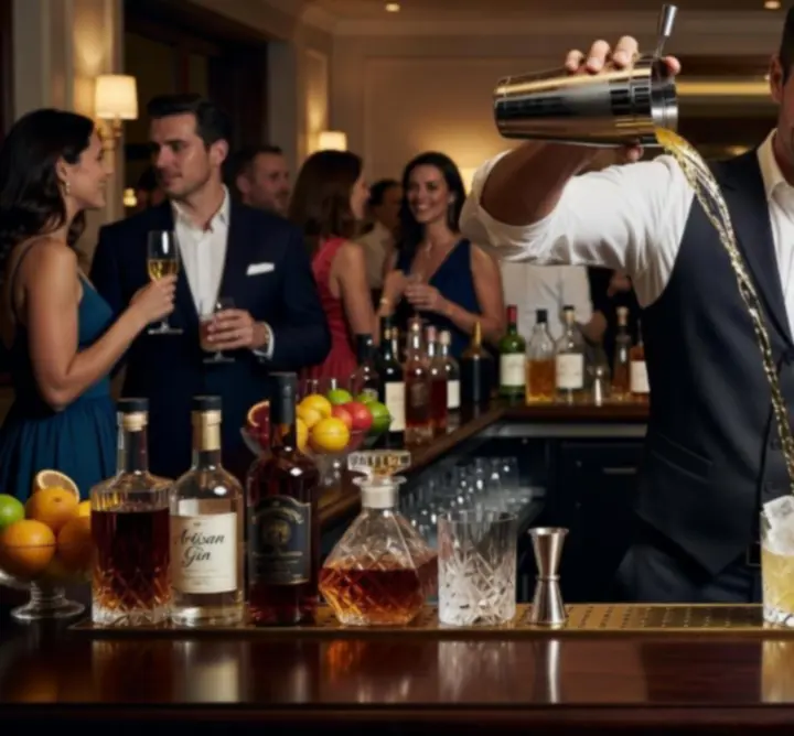 Kézműves koktélokat készítő bartender látványos fények között